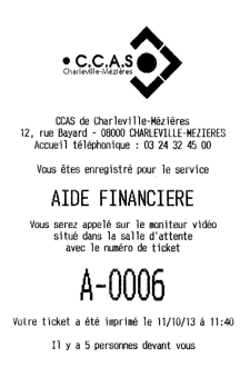 ticket gestion file attente imprimé numéro numéroté papier extratime accueil CCAS Charleville Mézières