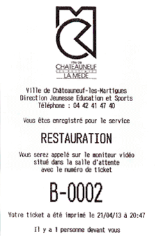 ticket gestion file attente imprimé numéro numéroté papier thermique extratime accueil mairie Châteauneuf Martigues