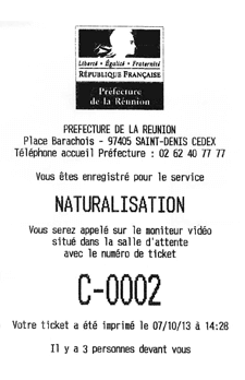 ticket gestion file attente imprimé numéro numéroté papier extratime accueil préfecture Réunion Saint-Denis