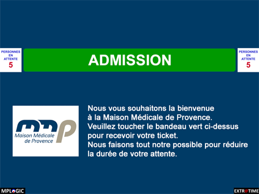 Interface ordinateur PC gestion file attente extratime maison médicale Provence patient admission