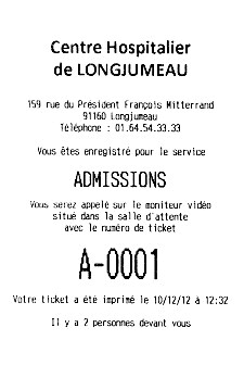 ticket gestion file attente imprimé numéro numéroté papier extratime accueil centre hospitalier Longjumeau