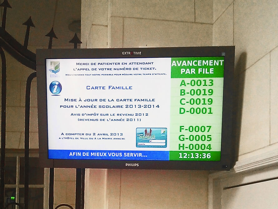 moniteur écran télévision tv vidéo gestion file ticket attente salle mairie