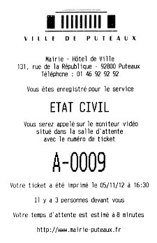 ticket gestion file attente imprimé numéro numéroté papier thermique extratime accueil mairie ville Puteaux