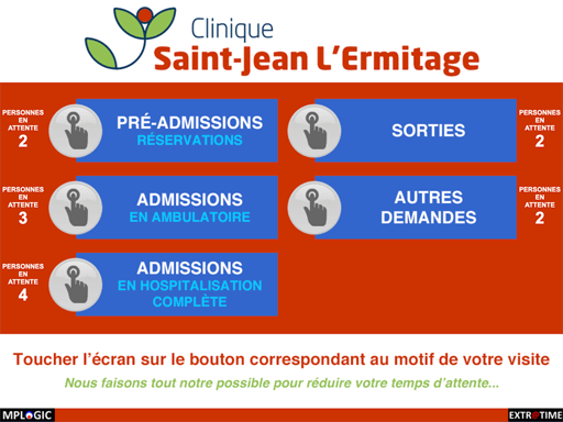Interface ordinateur PC gestion file attente extratime Elsan clinique Saint-Jean l’Ermitage médical patient admission