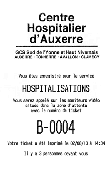 ticket gestion file attente imprimé numéro numéroté papier extratime accueil centre hospitalier Auxerre