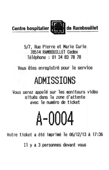 ticket gestion file attente imprimé numéro numéroté papier extratime accueil centre hospitalier Rambouillet