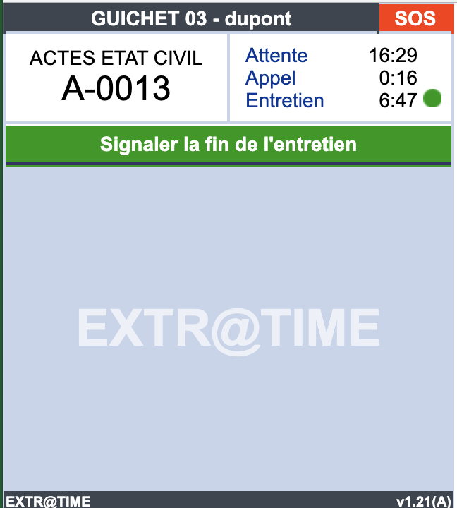 Interface fin entretien gestion file attente extratime