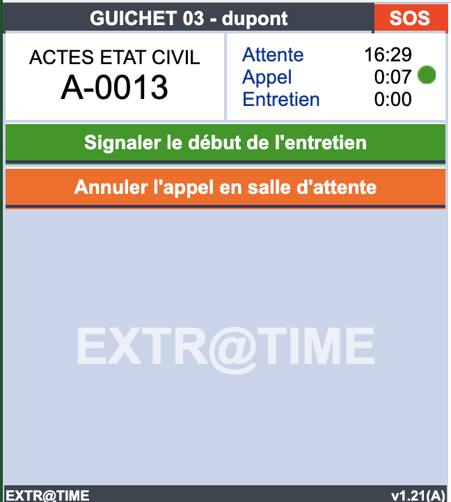 Interface appel en cours gestion file attente extratime