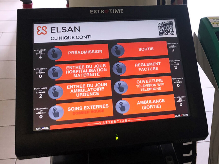 Interface ordinateur PC gestion file attente extratime Elsan clinique Conti médical patient admission