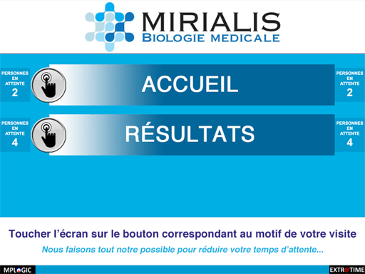 Interface ordinateur PC gestion file attente extratime Mirialis biologie médicale
