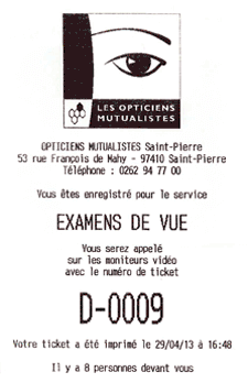 ticket gestion file attente imprimé numéro numéroté papier extratime accueil opticien mutualiste